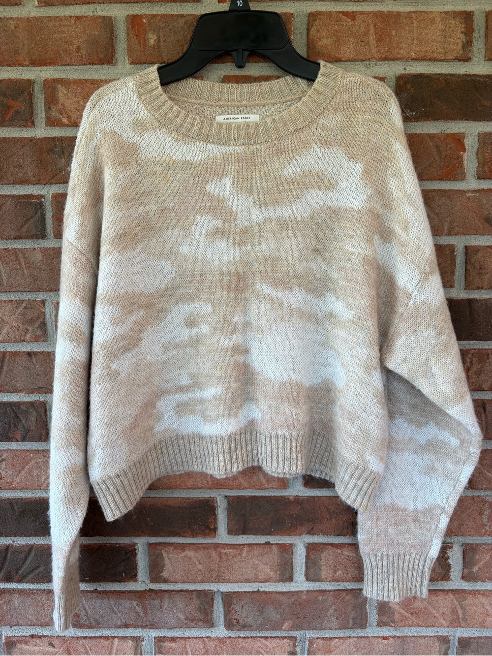 American Eagle Outfitters Beige and Cream Patterned Crewneck Sweater